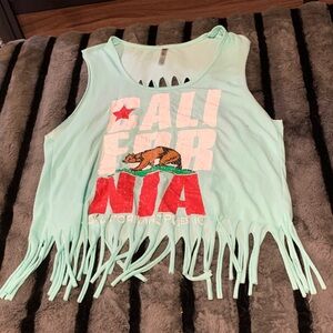 #156 California Republic  Fringe Tank Top - Light Blue